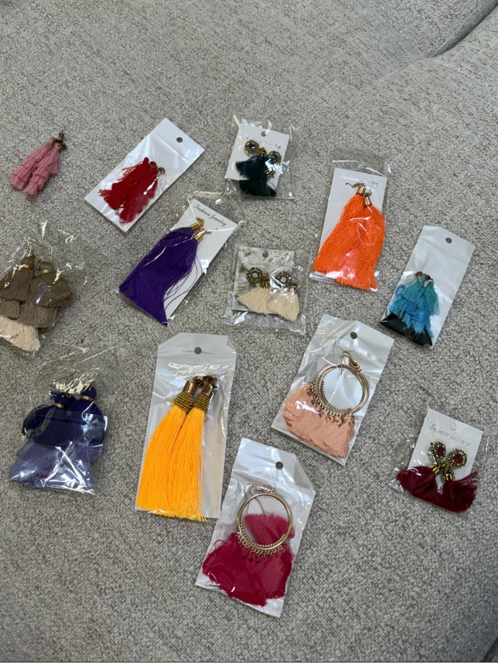 Bundle of 13 Pairs:Colorful Tassel + Hoop Earrings - Assorted